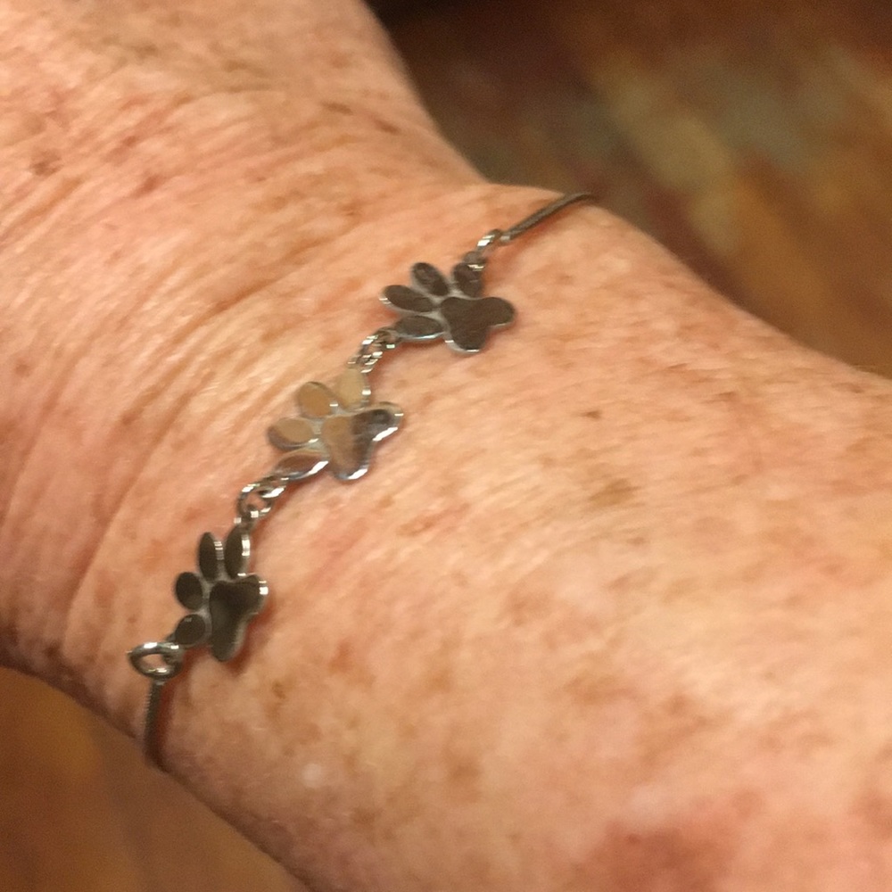 Sterling Silver Trio Paw Print Bolo Bracelet